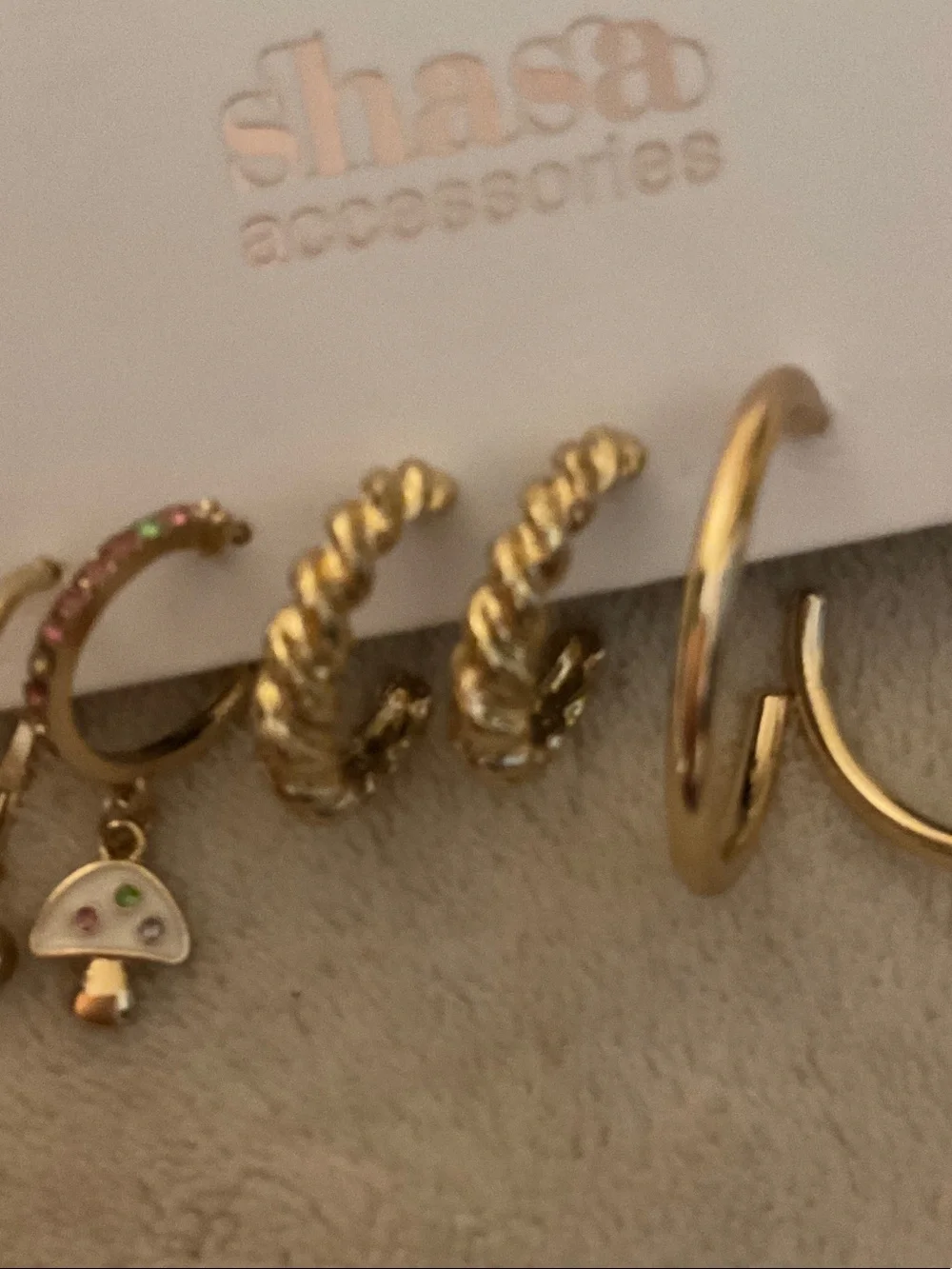 SHEIN Gold-Tone Mixed Hoop Earring Set with Enamel Mushroom Charm